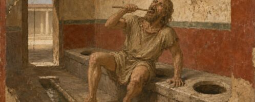 Fresco showing a German in a Roman latrine