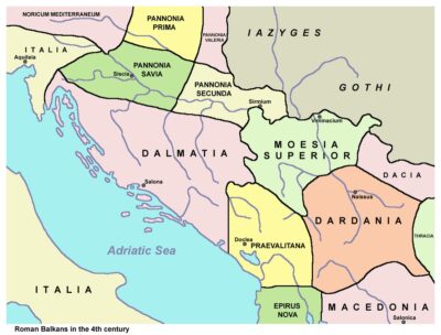 The provinces of Dalmatia and Dardania in the 4th century CE.