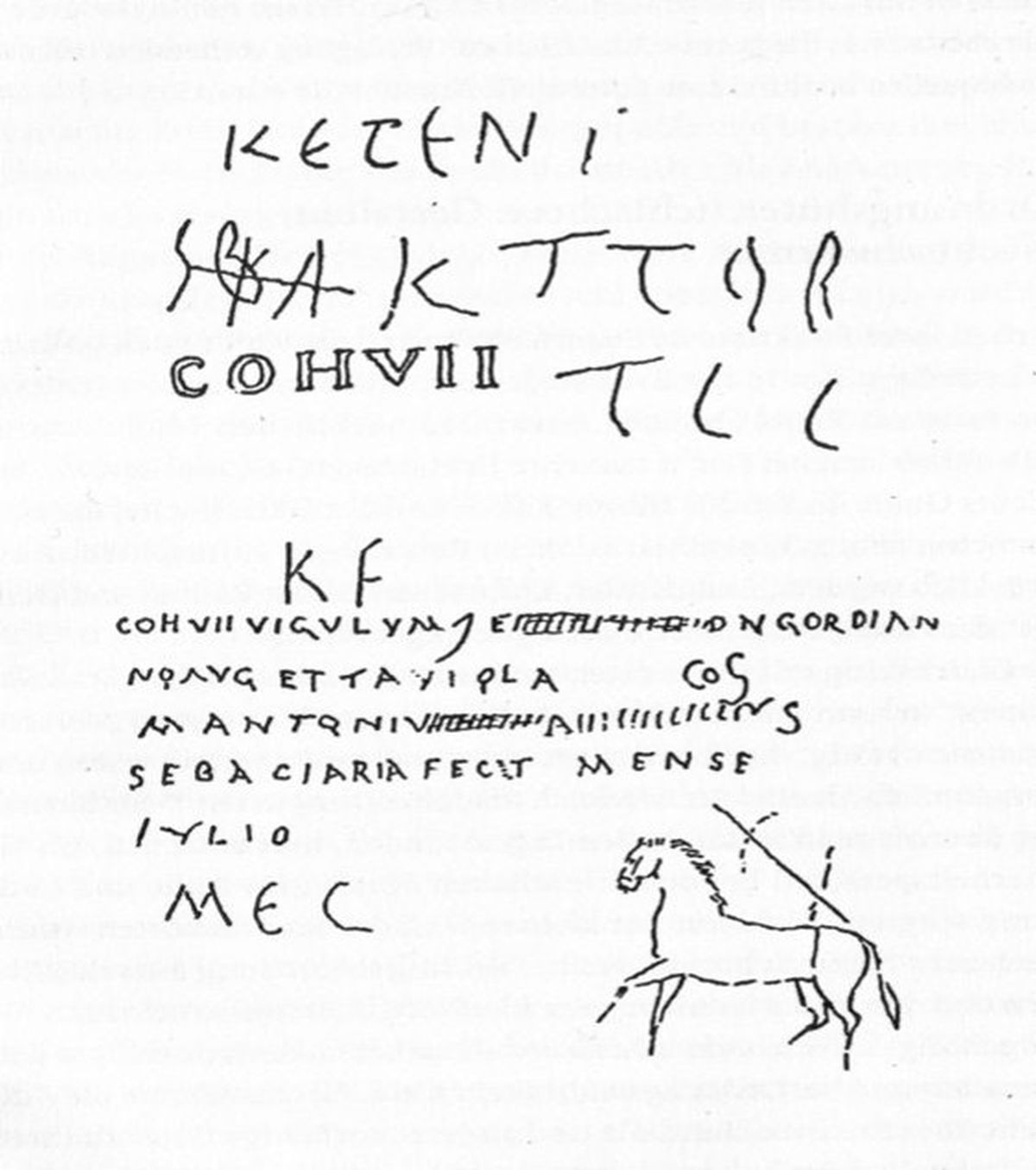 An ancient graffito discovered in the excubitorium (station house) of the 7th Cohort of the Roman vigiles in Trans Tiberim (modern-day Trastevere)